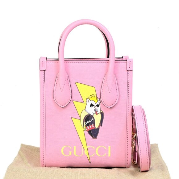 GUCCI x Bananya BNF Logo 2Way Mini Shoulder Bag Leather Pink GHW Italy 635RK208 - Picture 1 of 16